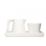 Sagaform Meeting creamer and sugar bowl on a saucer