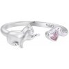 For Silver Strieborný otvorený prsteň s mačkou a ružovým srdcom – Striebro 925 For Silver Strieborný otvorený prsteň s mačkou a ružovým srdcom – Striebro 925