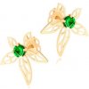 Šperky eshop - Náušnice zo žltého 14K zlata - kvet zdobený zeleným zirkónom a výrezmi S2GG104.30 Šperky eshop - Náušnice zo žltého 14K zlata - kvet zdobený zeleným zirkónom a výrezmi S2GG104.30