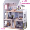 JOKO Veľký Detský Drevený domček pre bábiky 78cm s LED svetlom a nábytkom, biely