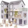 INKA Drevený domček pre bábiky + nábytok 70 cm sivý