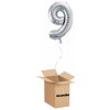 HeliumKing Balónový box Narodeninové číslo 9 strieborný 86 cm