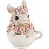 Dekoratívna soška králiček v šálke posiaty kvetinami - 13*10*15cm - Clayre & Eef