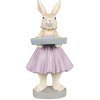 Clayre & Eef Dekorácia králičia slečna vo fialovej sukni s táckou 10*8*20 cm