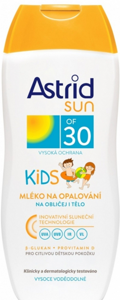 Astrid Sun Kids detské mlieko na opaľovanie Waterproof D-panthenol UVA+UVB SPF30 200 ml