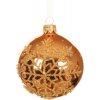 Vianočná ozdoba sklenená guľa s vločkou Ø 15 cm oranžová Vianočná ozdoba sklenená guľa s vločkou Ø 15 cm oranžová