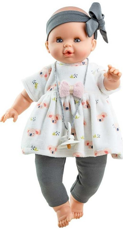 Paola Reina Realistické miminko holčička Sonia v bílých šatech s motivy koaly
