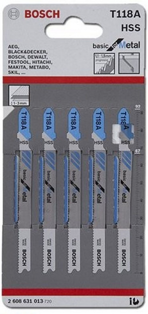 Bosch Pílové plátky do priamočiaré píly T 118 A, Basic for Metal, 5 kusov, 2608631013