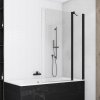 RONAL SOLINO BLACK SOEB13 100cm vaňová zástena dvojdielna s otváracím dielom, profil čierny - 88 – sklo sieťotlač biele linky RONAL SOLINO BLACK SOEB13 100cm vaňová zástena dvojdielna s otváracím dielom, profil čierny - 88 – sklo sieťotlač biele linky