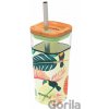 Quokka Sklenený cestovný hrnček so slamkou Liquid Cube Tropical Toucans 540 ml