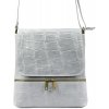 Kožená dámska crossbody kabelka v kroko dizajne svetlo sivá
