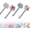 Šperky eshop - Oceľový piercing do nosa, rovný, farebný kvietok zo zirkónov SP10.20 - Farba zirkónu: Číra - C Šperky eshop - Oceľový piercing do nosa, rovný, farebný kvietok zo zirkónov SP10.20 - Farba zirkónu: Číra - C