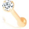 Šperky eshop - Rovný piercing do nosa zo žltého 14K zlata - drobný číry zirkónik S2GG96.18 Šperky eshop - Rovný piercing do nosa zo žltého 14K zlata - drobný číry zirkónik S2GG96.18