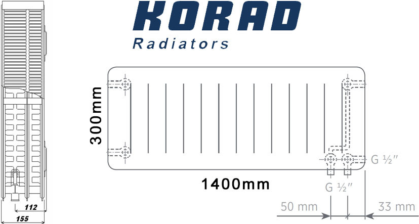 Korad Radiators 33VKP 300 x 1400 mm