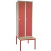RAUMAN Kovová šatníková skrinka s lavičkou, 60 x 85 x 185 cm, otočný zámok červená - ral 3000