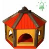MKStor Drevené kŕmitko pre vtáky 45 x 40 x 35 cm vtáčia búdka červená + solárne Led Svetlo