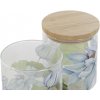Sklenená dóza s bambusovým poklopom a dekorom modrých kvietkov v dvoch prevedeniach 10 x 10 x 13 cm 44090 Sklenená dóza s bambusovým poklopom a dekorom modrých kvietkov v dvoch prevedeniach 10 x 10 x 13 cm 44090