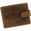 Hnedá pánska brúsená kožená peňaženka moto lebka GN9006