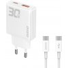 DUDAO 118653 DUDAO A30EUT 30W GaN Sieťová nabíjačka USB / USB-C + USB-C kábel WHITE DUDAO 118653 DUDAO A30EUT 30W GaN Sieťová nabíjačka USB / USB-C + USB-C kábel WHITE