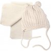 Baby Nellys Zimní čepice na zavazování s bambulky šál béžová