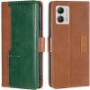 Peňaženkové kožené puzdro Contrast na Motorola Moto G13 / G23 / G53 5G - Hnedá a Zelená Peňaženkové kožené puzdro Contrast na Motorola Moto G13 / G23 / G53 5G - Hnedá a Zelená