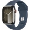 Apple Watch Series 9 Cellular 45mm Stříbrná ocel s bouřkově modrým sportovním řemínkem M/L