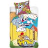 Carbotex · Bavlnené posteľné obliečky Tom a Jerry v žltom kabriolete - 100% bavlna Renforcé - 70 x 90 cm + 140 x 200 cm