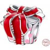 Charm Sterlingové stříbro 925 Dárek s červenou stuhou, symbol radosti a lásky, korálek na náramek vánoce Charm Sterlingové stříbro 925 Dárek s červenou stuhou, symbol radosti a lásky, korálek na náramek vánoce