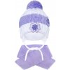 Zimná detská čiapočka so šálom New Baby kvietočky fialová 104 (3-4r)