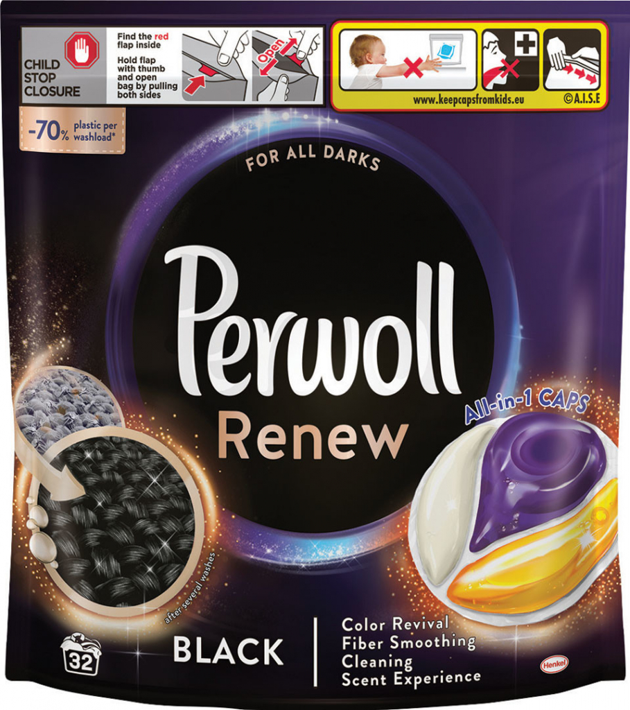 Perwoll pracie kapsuly Renew & Care Caps Black 32 ks
