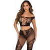 Leg Avenue komplet top s výstrihom a sieťované legíny čierne