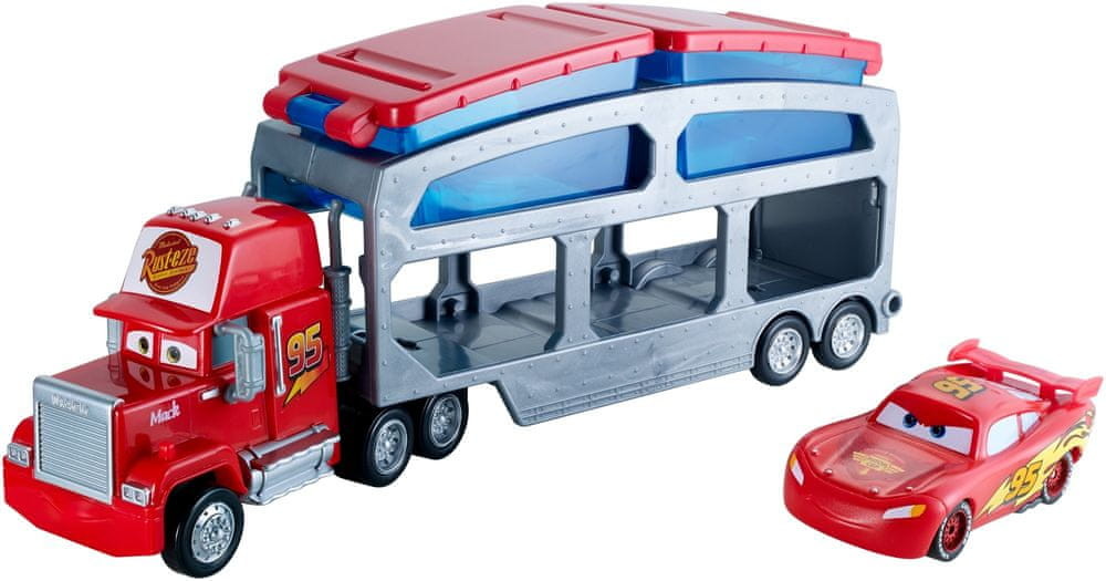 Mattel Cars Kamión Mack Dip & Dunk a autíčko Blesk McQueen meniace farbu