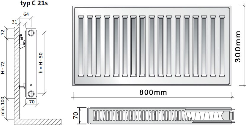 Purmo C21s 300 x 800