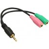 Redukce pro sluchátka a mikrofon 4pólový jack3,5 M-2xjack 3,5F, kabel 25 cm Redukce pro sluchátka a mikrofon 4pólový jack3,5 M-2xjack 3,5F, kabel 25 cm