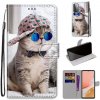 Peňaženkové kožené puzdro na Samsung Galaxy A72 5G - Slant Hat Blue Mirror Cat Peňaženkové kožené puzdro na Samsung Galaxy A72 5G - Slant Hat Blue Mirror Cat