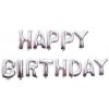 PartyDeco Fóliový balón Happy Birthday nápis strieborný 340x35cm PartyDeco Fóliový balón Happy Birthday nápis strieborný 340x35cm