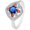 Šperky eshop - Strieborný prsteň 925, tmavomodrý stred, číre a červené zirkóniky K04.20 - Veľkosť: 57 mm Šperky eshop - Strieborný prsteň 925, tmavomodrý stred, číre a červené zirkóniky K04.20 - Veľkosť: 57 mm