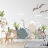 INSPIO Nálepka Nálepky na stenu - Svet dinosaurov autá a dinosaury, domy a kopce, akvarelové nálepky sivá, hnedá, plnofarebný motív rozmery 90x260