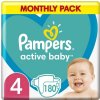 Pampers Active baby 4 Maxi (9-14 kg) 180 ks - mesačné balenie Pampers Active baby 4 Maxi (9-14 kg) 180 ks - mesačné balenie