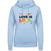 AWDis Hoodie Mikina - Nápis - Love is Love - Nebeská modrá - XL - Dámske AWDis Hoodie Mikina - Nápis - Love is Love - Nebeská modrá - XL - Dámske