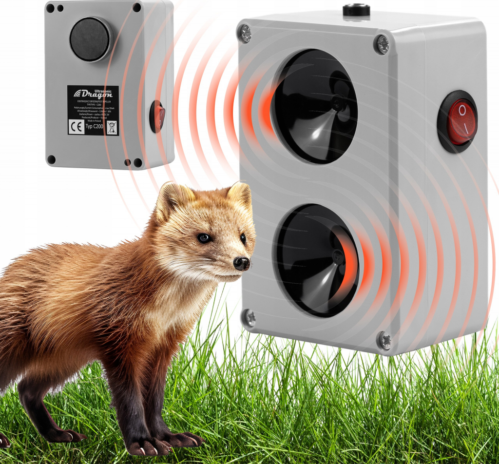 LAPKA Vodotesný, ultrazvukový plašič na kuny, myši a potkany DRAGON ULTRASONIC C200 - napájanie cez 6V adaptér v balení