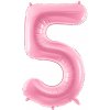 PartyDeco Fóliový balón narodeninové číslo 5 ružový 86cm