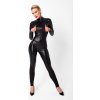 Noir Handmade F319 Caged Wetlook Catsuit with Zippers and Ring