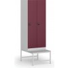 Šatníková skrinka S1 s lavičkou, 2 oddiely, 1875 x 600 x 500/800 mm, demont, zámok s čítačkou RFID kariet, červené dvere Šatníková skrinka S1 s lavičkou, 2 oddiely, 1875 x 600 x 500/800 mm, demont, zámok s čítačkou RFID kariet, červené dvere
