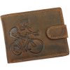 Wild clip, pánska hnedá kožená peňaženka s potlačou bicyklov 12,8×9,5 cm Wild clip, pánska hnedá kožená peňaženka s potlačou bicyklov 12,8×9,5 cm