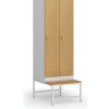 Šatníková skrinka S1 s lavičkou, 2 oddiely, 1875 x 600 x 500/800 mm, otočný zámok, laminované dvere, buk Šatníková skrinka S1 s lavičkou, 2 oddiely, 1875 x 600 x 500/800 mm, otočný zámok, laminované dvere, buk