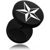 Šperky eshop - Okrúhly fake plug do ucha z akrylu čiernej farby, potlač hviezdice PC28.12 Šperky eshop - Okrúhly fake plug do ucha z akrylu čiernej farby, potlač hviezdice PC28.12