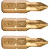 Hrot krížový pozidriv, sada 3 ks, PZ 1x25 mm, titánová úprava, S2 FORTUM Hrot krížový pozidriv, sada 3 ks, PZ 1x25 mm, titánová úprava, S2 FORTUM