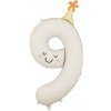 PartyDeco Fóliový balón narodeninové číslo 9 Krémový s klobúčikom 86 cm
