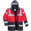 Portwest S466 Hi Vis Contrast Traffic Reflexná bunda červená červená tmavomodrá